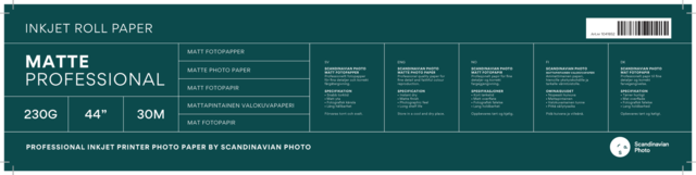 Scandinavian Photo MATT PROFESSIONAL RULLE 44" x 30m 230gr