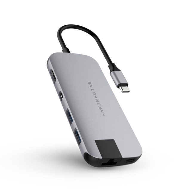 Hyper Hyperdrive Slim Hub, USB-C 8 i 1, Rymdgrå