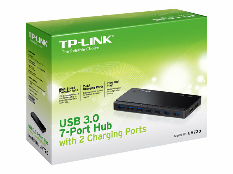 TP-Link 7 ports USB 3.0 Hub med 2 laddningsportar 