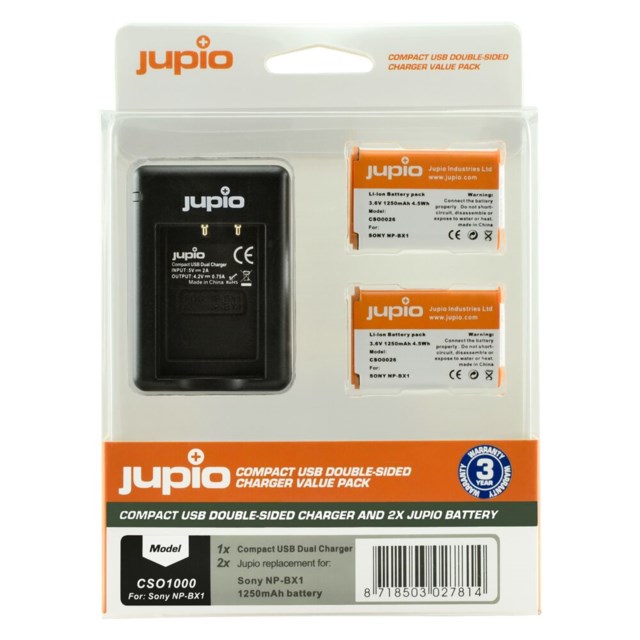 Jupio NP-BX1 1250mAh 2-pack + USB Double-Sided Charger Sony