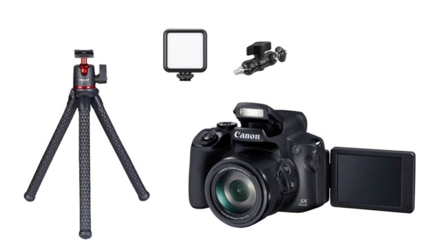 Canon PowerShot SX70 HS +LED-Belysning VL49 2000mAh + Octopus Tripod MT-11+SmallRig Magic Arm 2157
