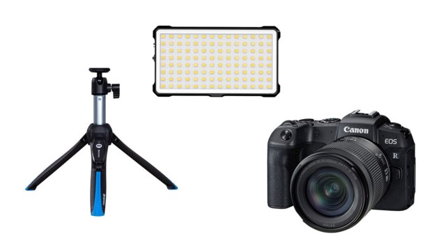 Canon EOS RP med RF 24-105mm f/4-7.1 IS STM + LED-Belysning Mobile LED Light L2+Bordsstativ BK15